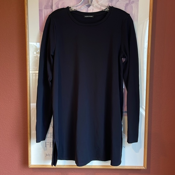 Eileen Fisher Stretch Jersey Knit Crew Neck Long Sleeved Black Tencel Top - Picture 6 of 9